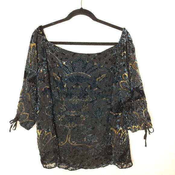 Dalia Floral Velvet Burnout Top Short Sleeve Whimsy Goth - Picture 1 of 9